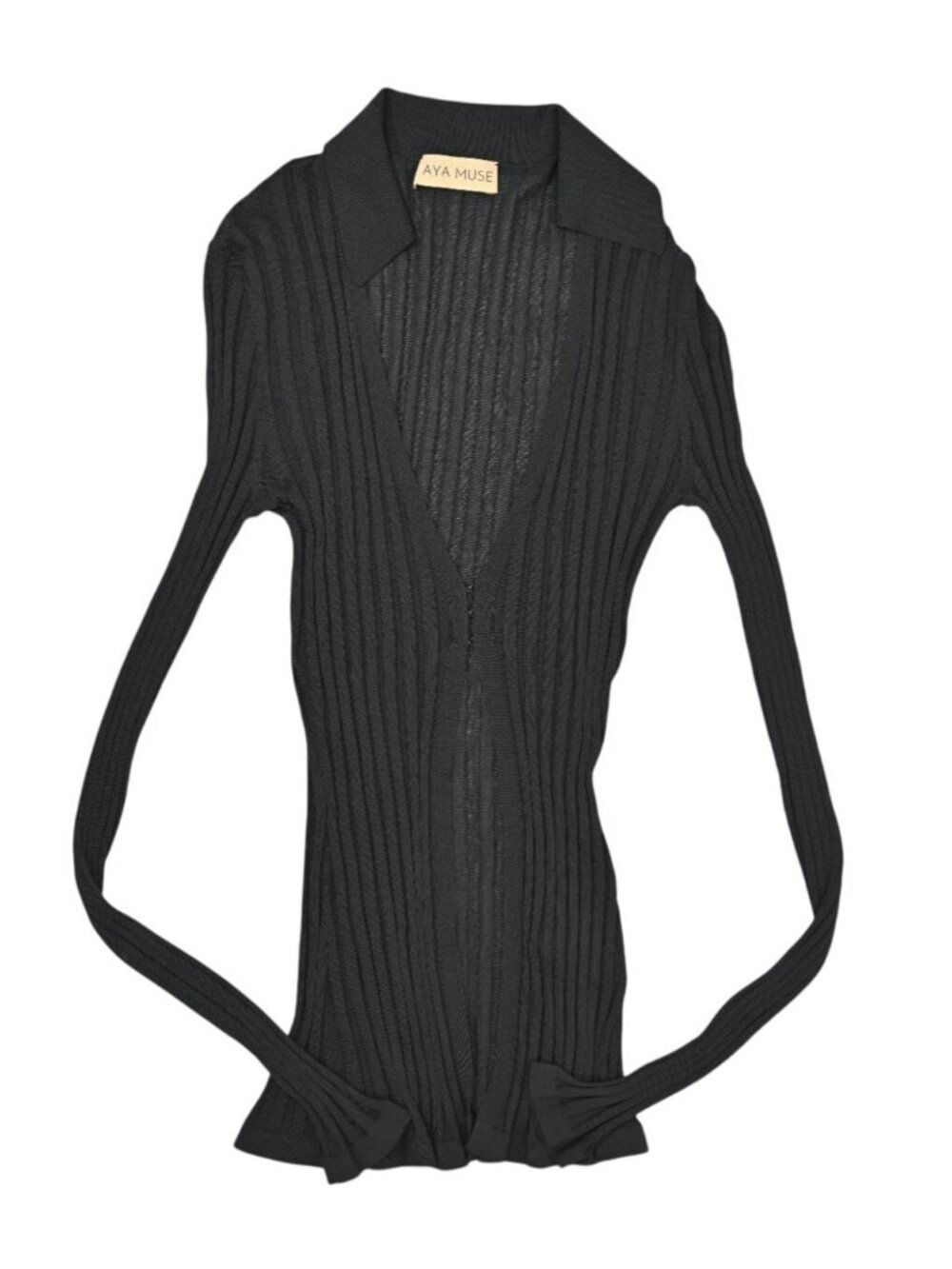Aya Muse Remi Knit Collared Top in Black